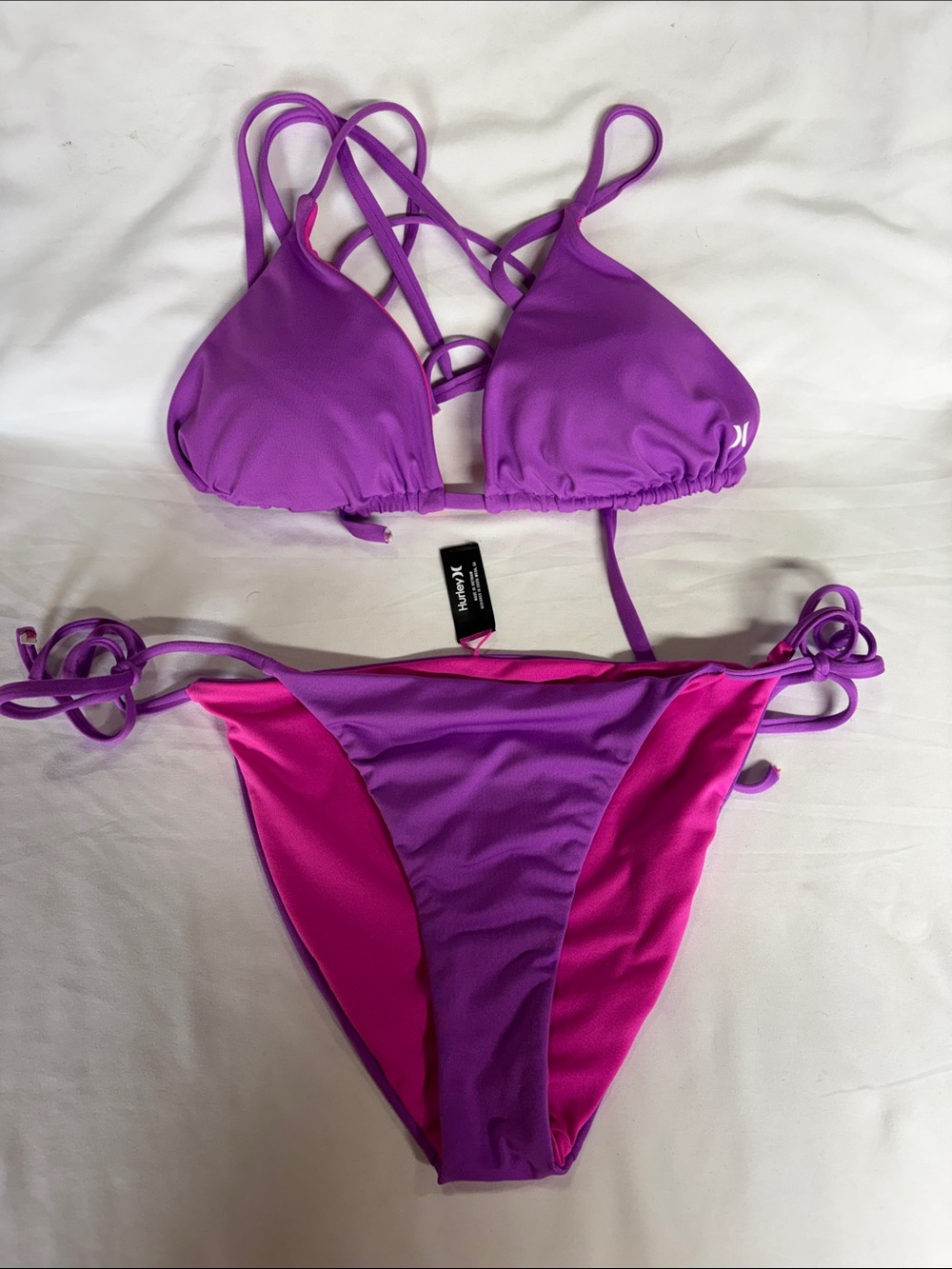 Hurley Purple and Hot Pink Reservable Strappy Triangle Bikini